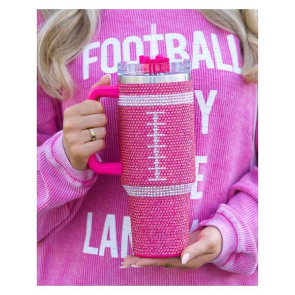 NEW WHITE LABEL bling football tumbler in pink - Picture 3 of 3